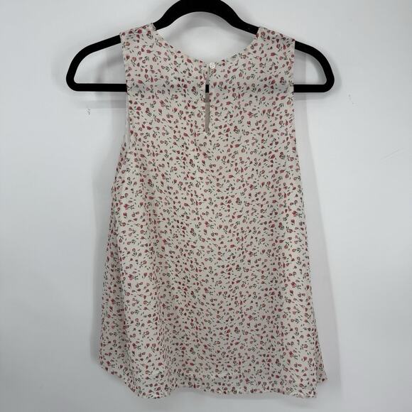 Pleione Sleeveless Top Size XS White Pink Ditsy Floral Pattern Chiffon - Picture 8 of 9